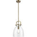 Downtown Urban Newton Bell 1 Light 10 inch Brushed Brass Mini Pendant Ceiling Light in Clear
