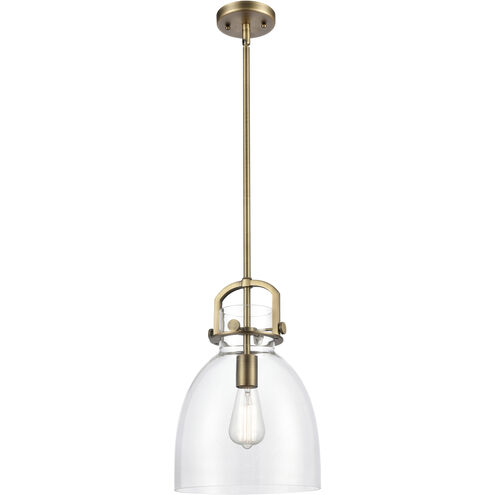 Downtown Urban Newton Bell 1 Light 10 inch Brushed Brass Mini Pendant Ceiling Light in Clear