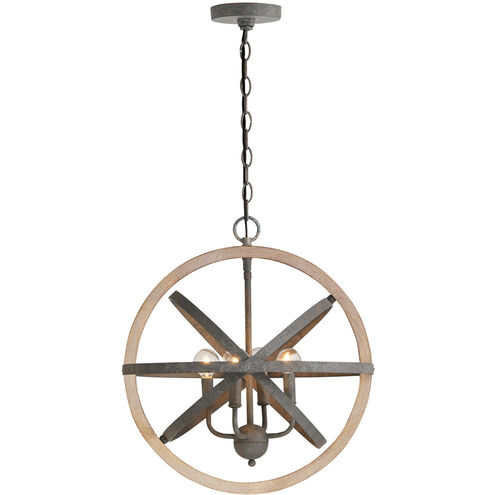 Chandler 4 Light 18 inch Iron and Wood Pendant Ceiling Light