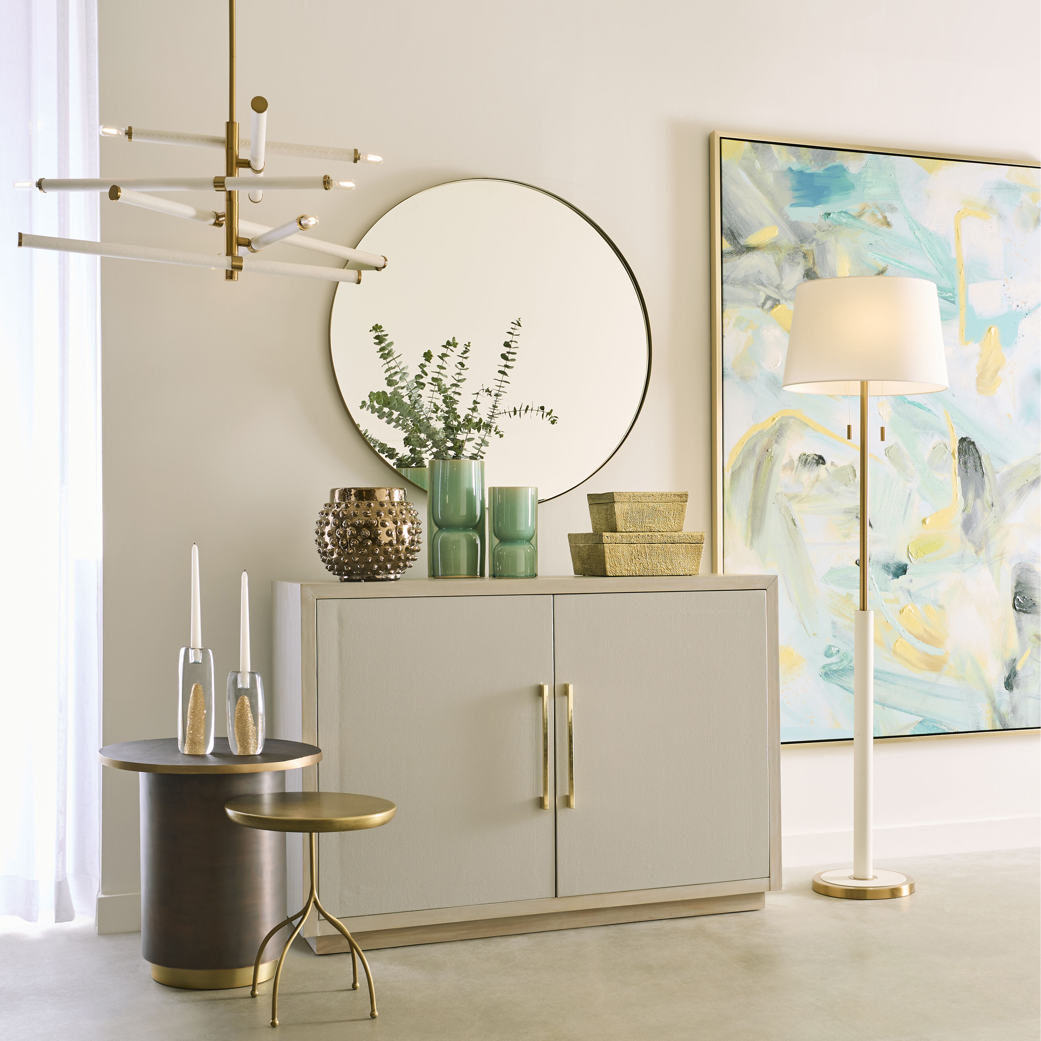 Crystal Bay Graywash with Pale Blue and Soft Gold Cabinet