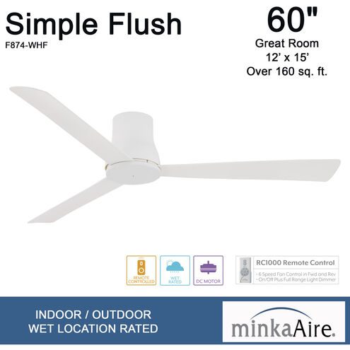 Simple Flush 60 inch Flat White Outdoor Hugger Fan