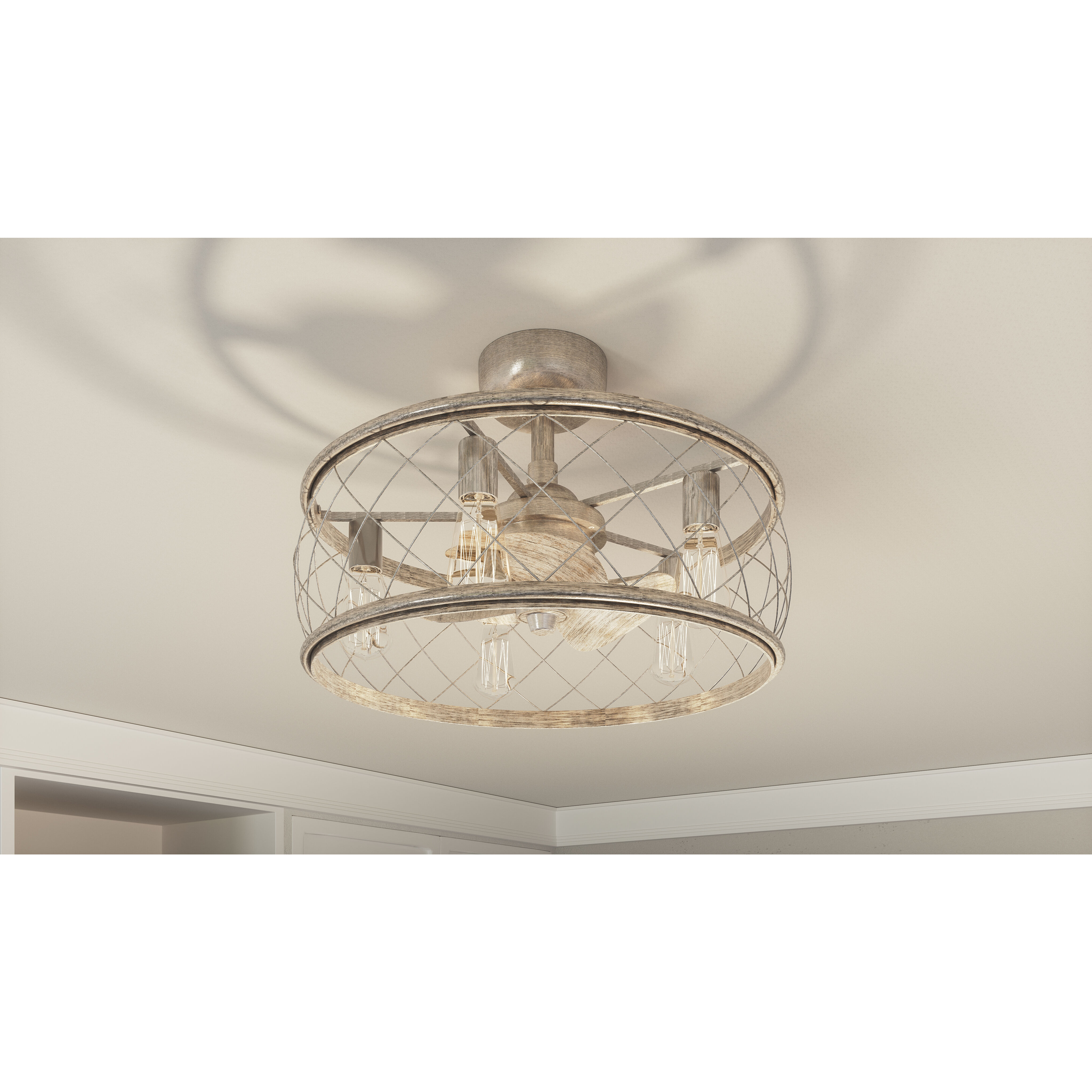 Dury 22 inch Century Silver Leaf with Silver Blades Fandelier