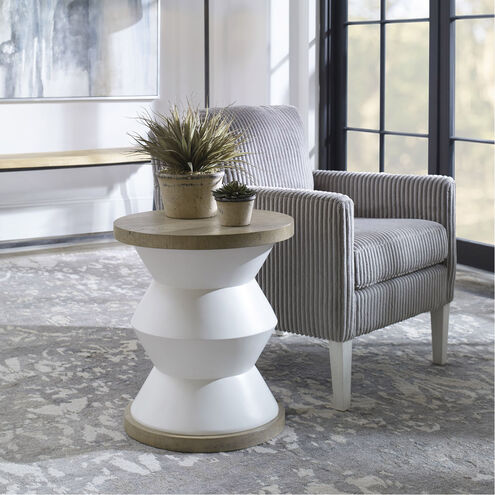 Spool 23 X 20 inch Matte White with Light Honey Toned Stain Side Table