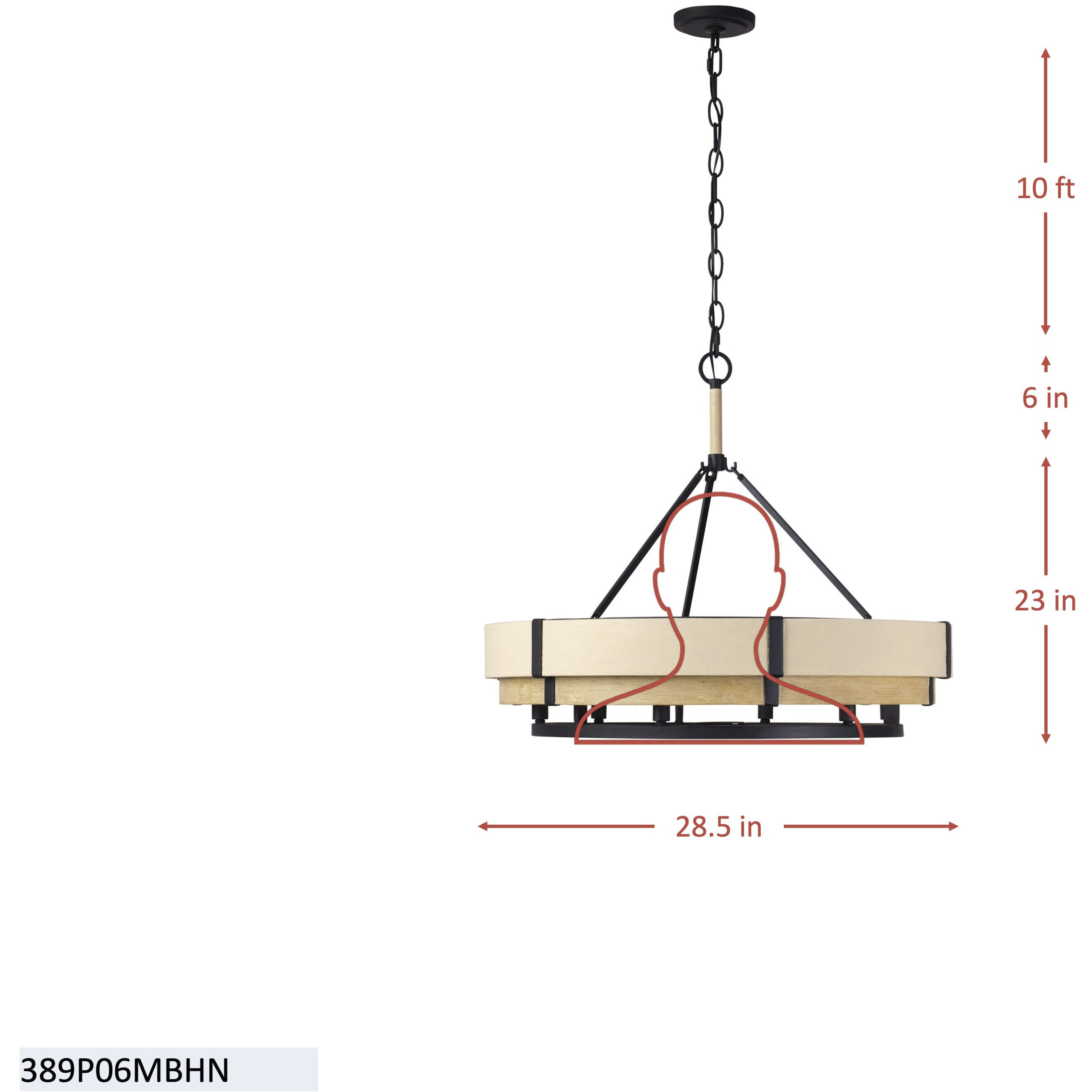 Blonde Moment 6 Light 28.5 inch Matte Black and Honey with Medium Oak Pendant Ceiling Light