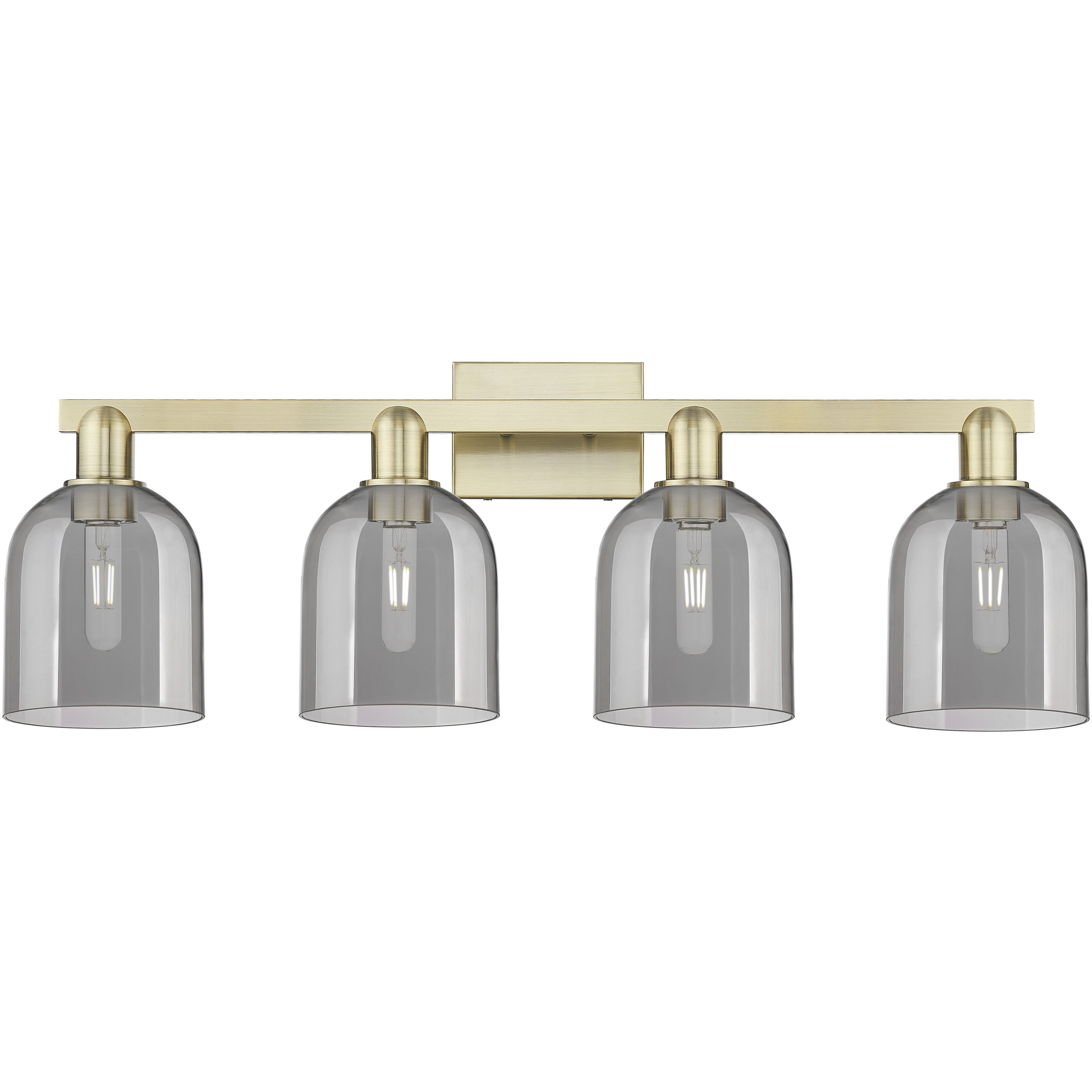 Arcadia Bella 4 Light 32.5 inch Antique Brass Bath Vanity Light Wall Light in Light Smoke Glass