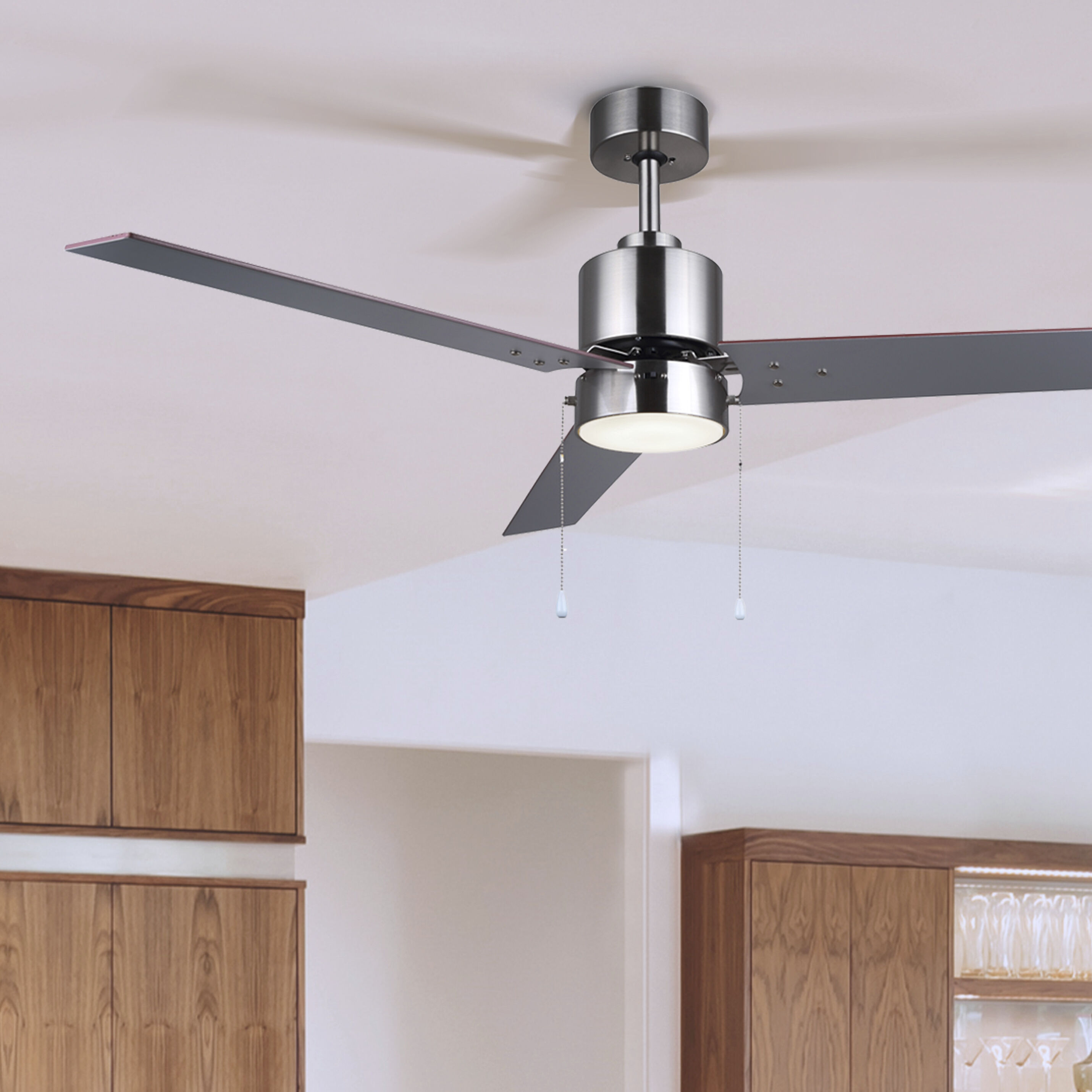 Liv 52 inch Brushed Nickel with Gray and walnut Blades Ceiling Fan