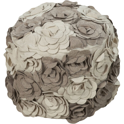 Felted Floral 14 inch Light Brown Pouf, Cylinder