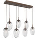 Meteo LED LED Burnished Bronze Linear Pendant Ceiling Light in 2700K LED, Floret Inner - Clear Outer, Multi-Pendant