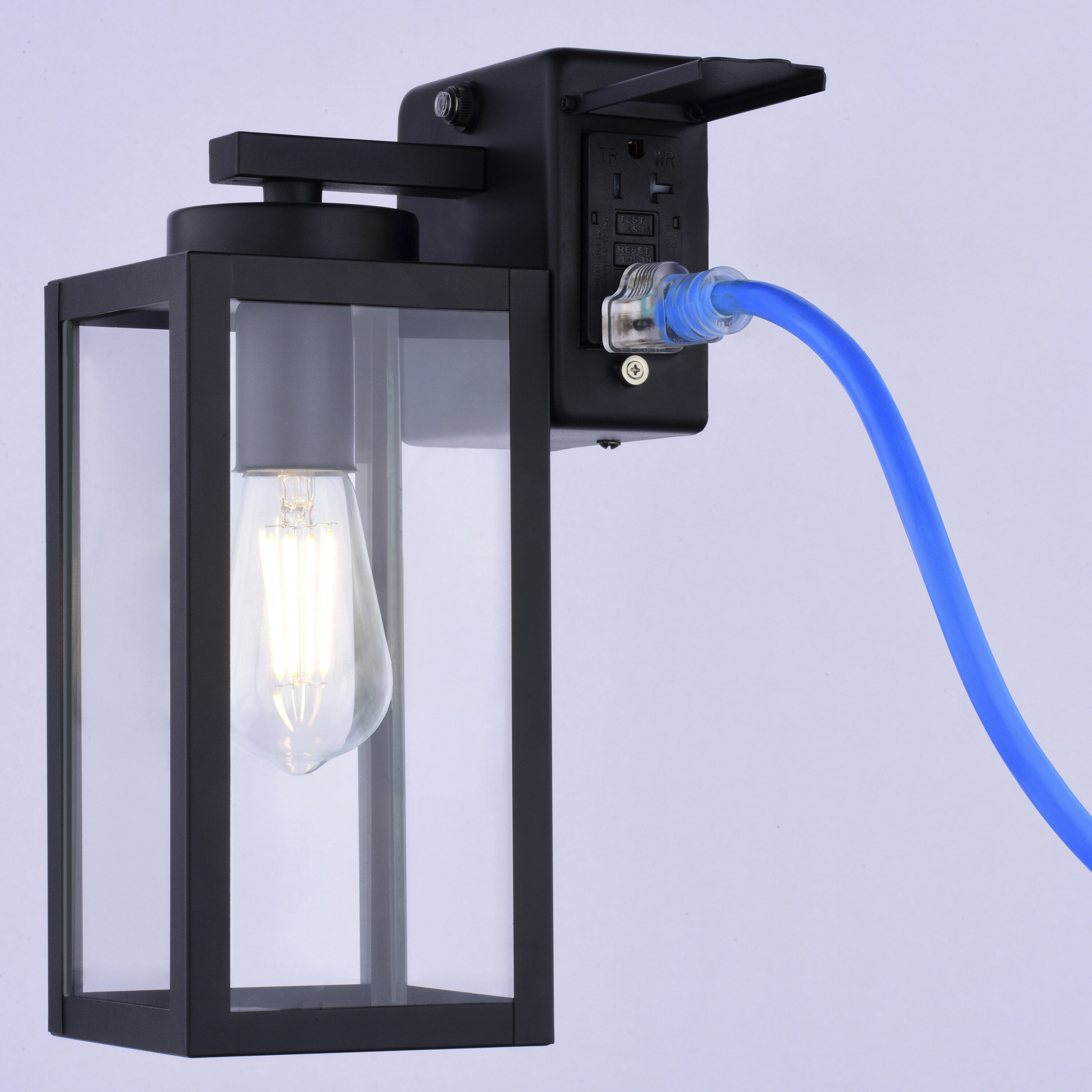 Lombard 1 Light 12.25 inch Textured Black Outdoor Wall Lantern, Integrated GFCI Outlet