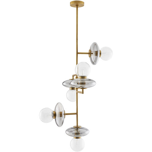 Pimpri 5 Light 24 inch Blue Smoke and Brushed Brass Chandelier Ceiling Light