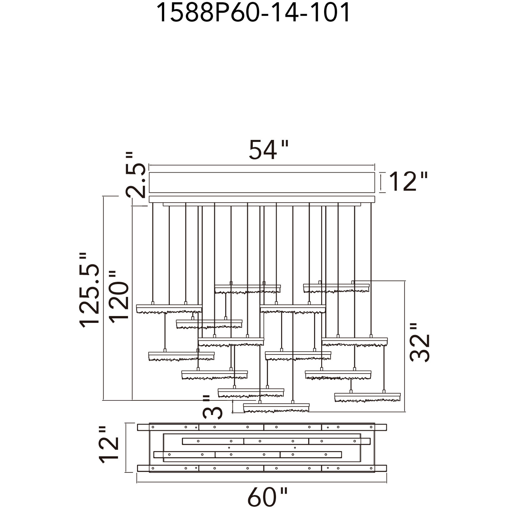 Stagger LED 60 inch Black Chandelier Ceiling Light