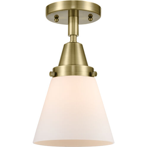 Franklin Restoration Small Cone 1 Light 6 inch Antique Brass Flush Mount Ceiling Light in Matte White Glass