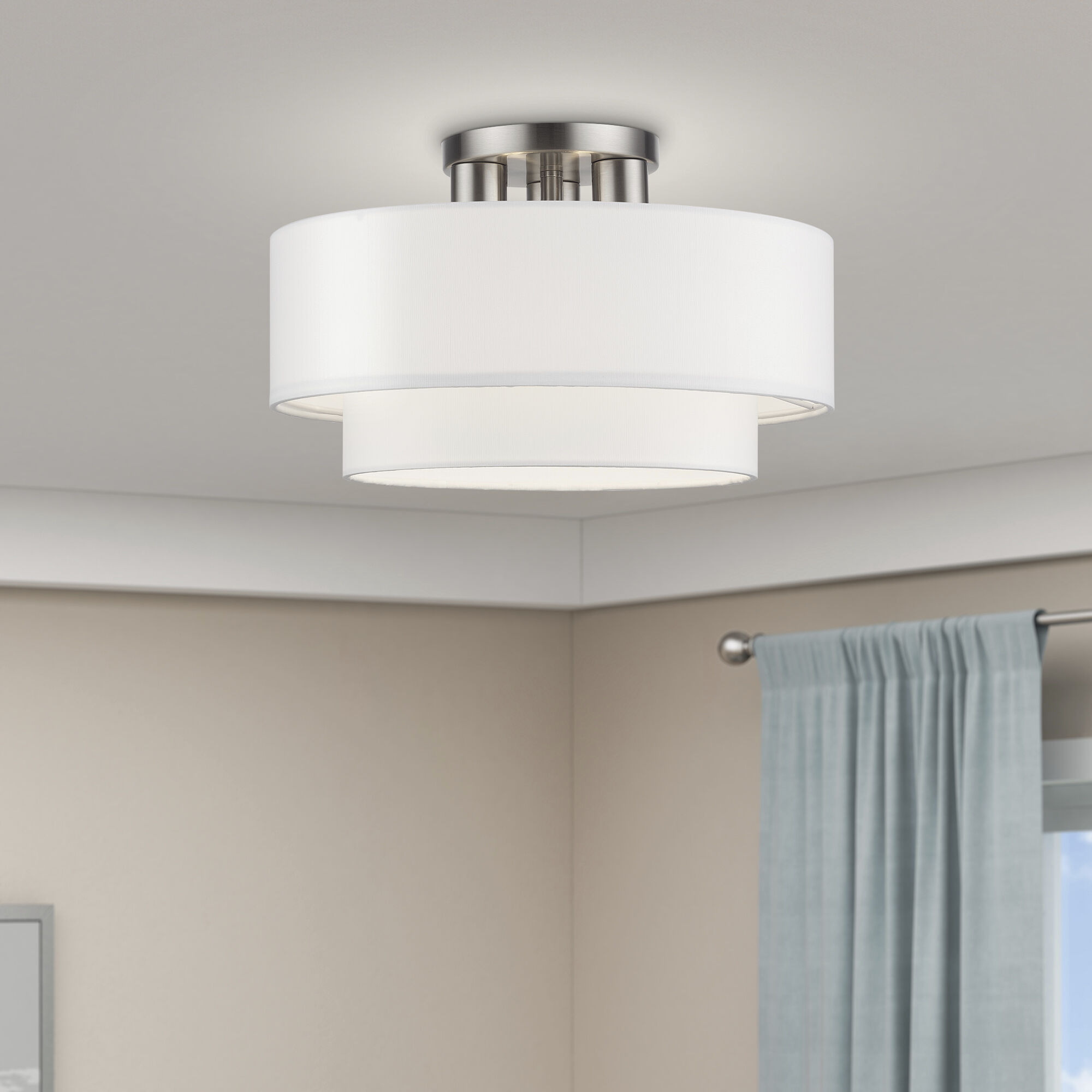Manorwood 3 Light 15 inch Brushed Nickel Semi-Flush Ceiling Light