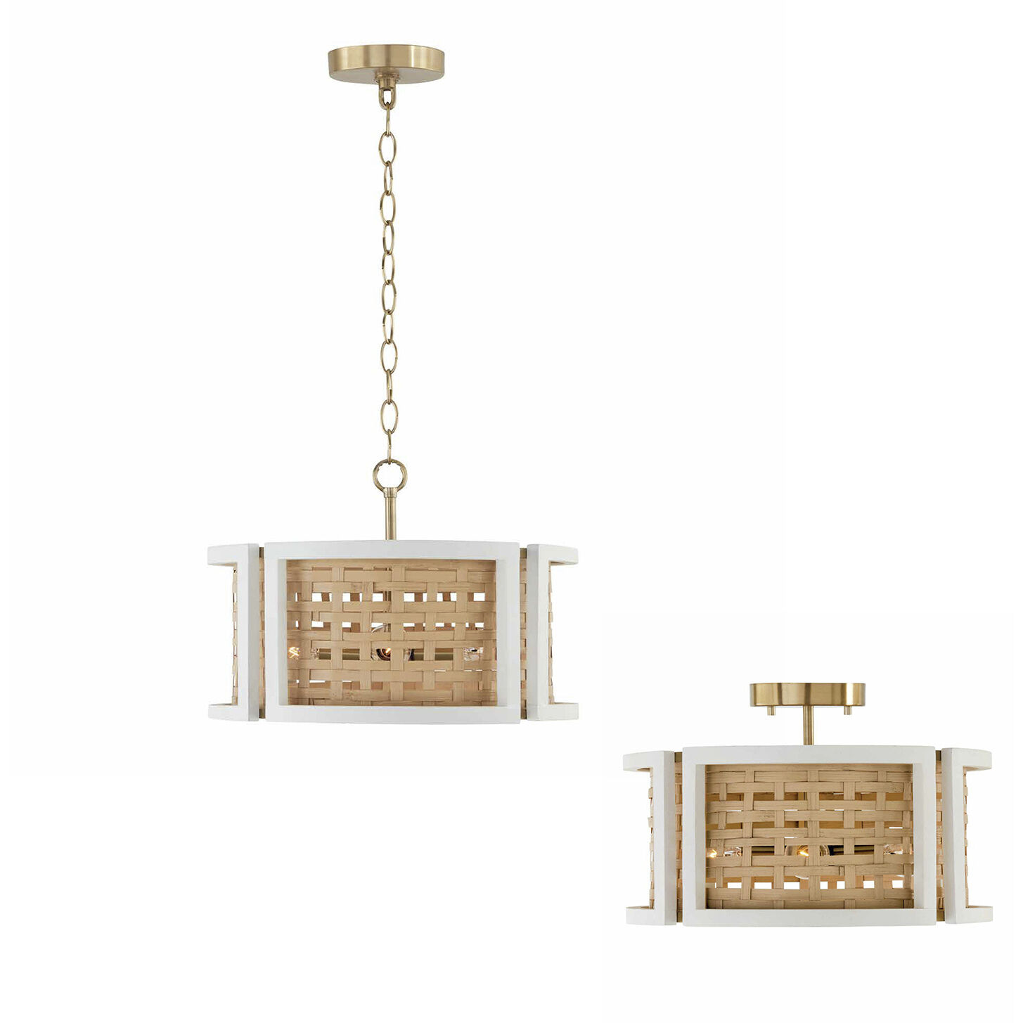 Lola 4 Light 16 inch Flat White and Matte Brass Semi-Flush Mount Ceiling Light, Convertible Dual Mount