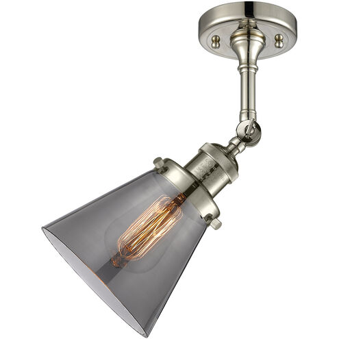 Franklin Restoration Small Cone 1 Light 6 inch Polished Nickel Sconce Wall Light in Plated Smoke Glass, Franklin Restoration