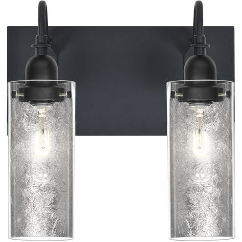 Duke 2 Light 12 inch Black Vanity Lighting Wall Light in Silver Foil Glass