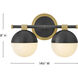 Bowie 2 Light 14.25 inch Lacquered Brass and Black Vanity Light Wall Light in Lacquered Brass with Black