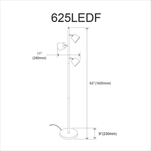 Modern 61.5 inch 5.00 watt Black Task Floor Lamp Portable Light