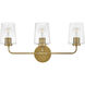 Kline 3 Light 23.75 inch Heritage Brass Bath Wall Light in Clear