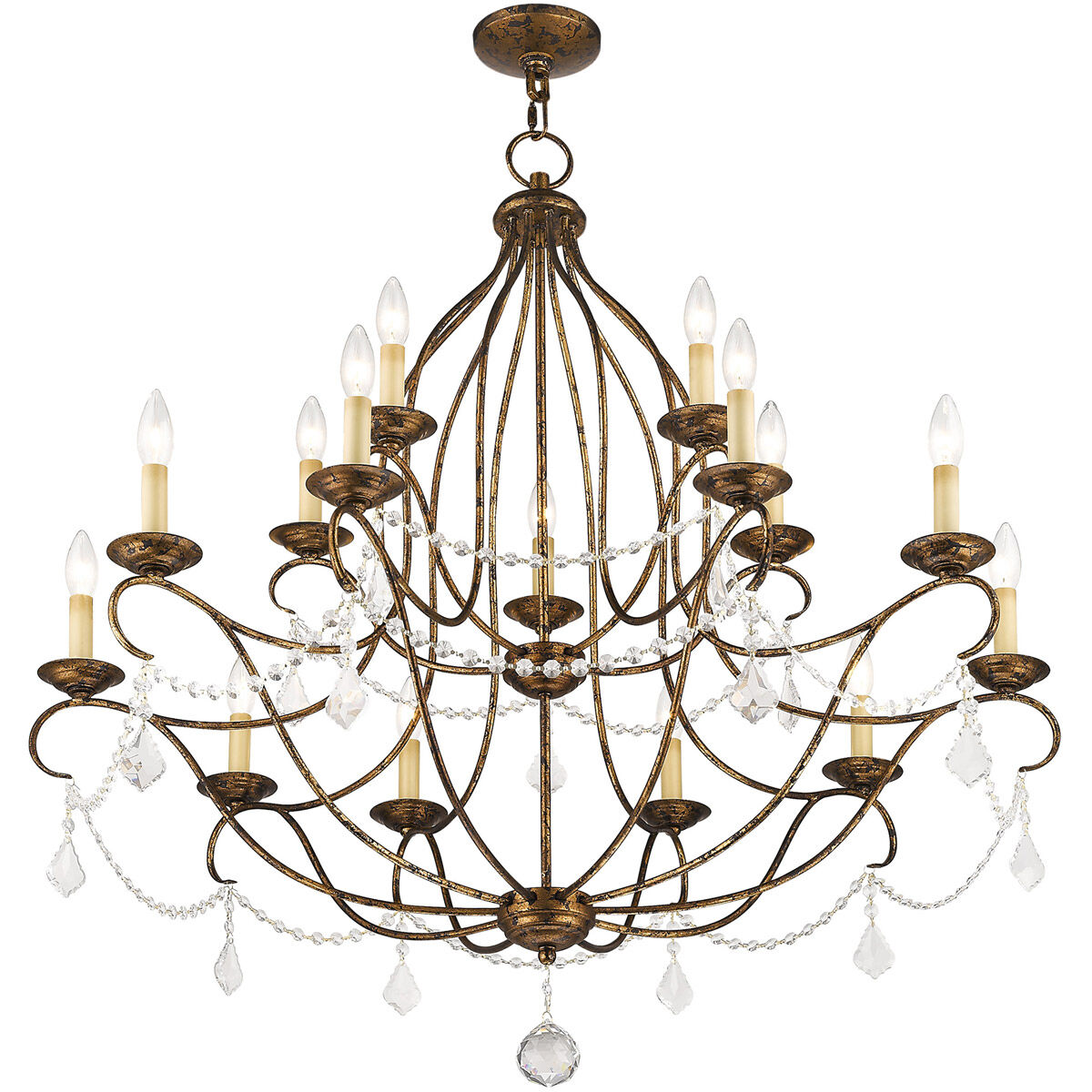 Chesterfield 15 Light 38 inch Hand Applied Venetian Golden Bronze Chandelier Ceiling Light