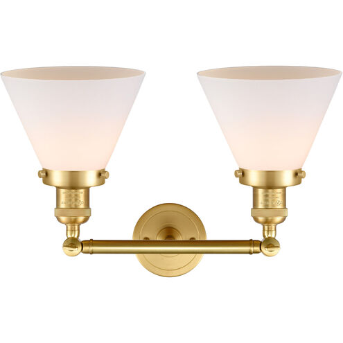 Franklin Restoration Large Cone LED 18 inch Satin Gold Bath Vanity Light Wall Light in Matte White Glass, Franklin Restoration