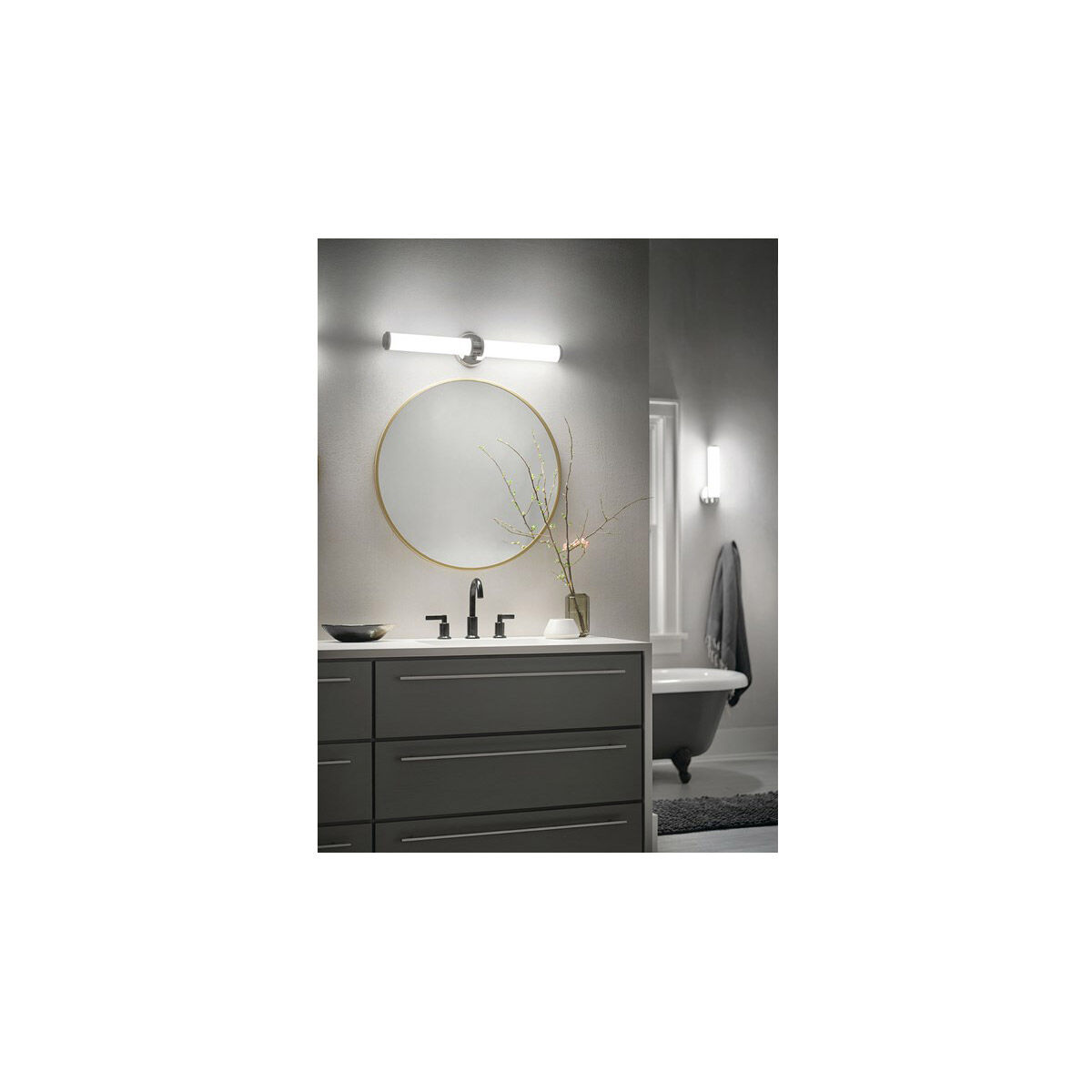 Kichler 45685PNLED Indeco LED 27 inch Polished Nickel Linear Bath Large Wall Light Large