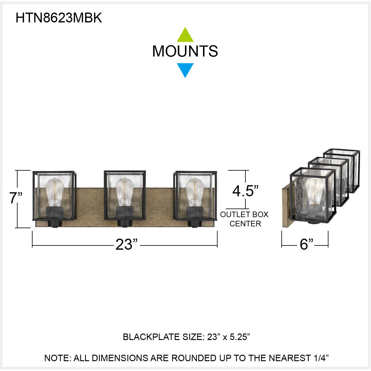 Holsten 3 Light 23 inch Matte Black Bath Light Wall Light, Large