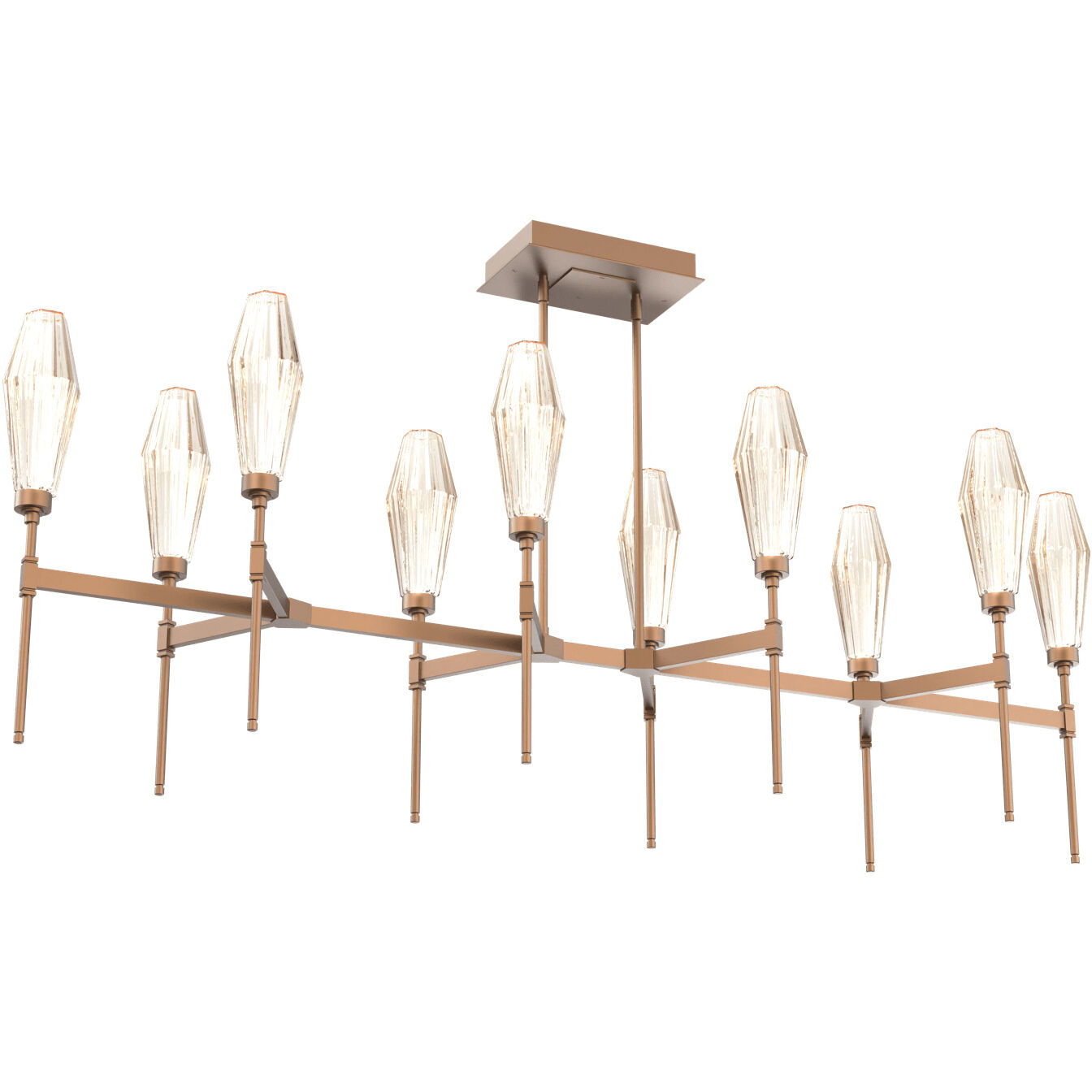 Aalto LED Burnished Bronze Linear Pendant Ceiling Light in Optic Rib Amber, 2700K LED