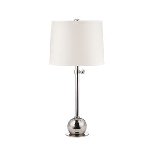 Marshall 28 inch 100 watt Polished Nickel Portable Table Lamp Portable Light in White Faux Silk