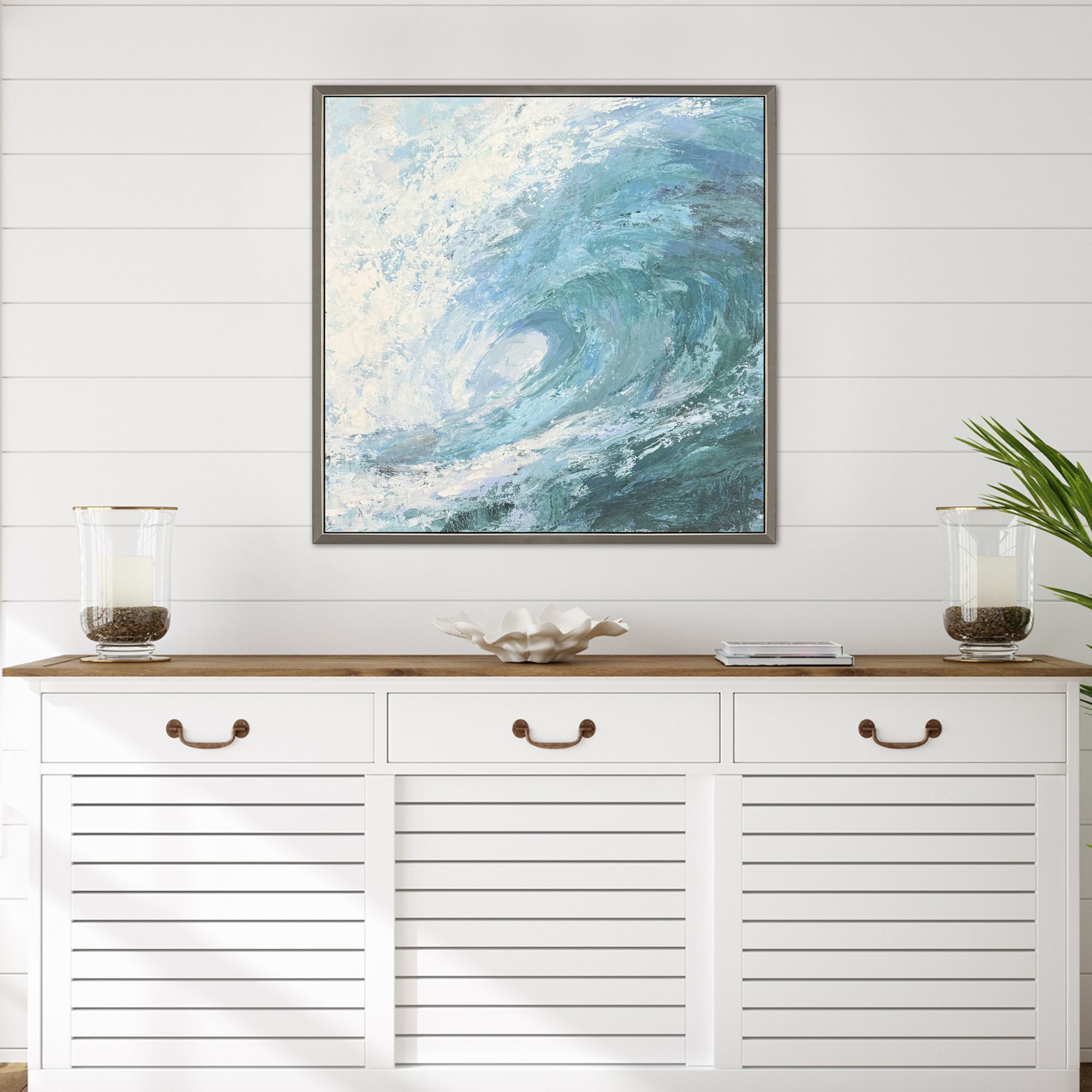 Summer Wave Blue and Green and White Framed Art