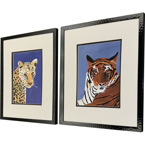 Cheetah Tiger Blue and Purple and Multi and Black Framed Art