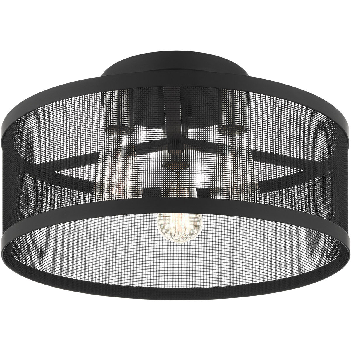 Industro 3 Light 18 inch Black with Brushed Nickel Accents Semi Flush Ceiling Light