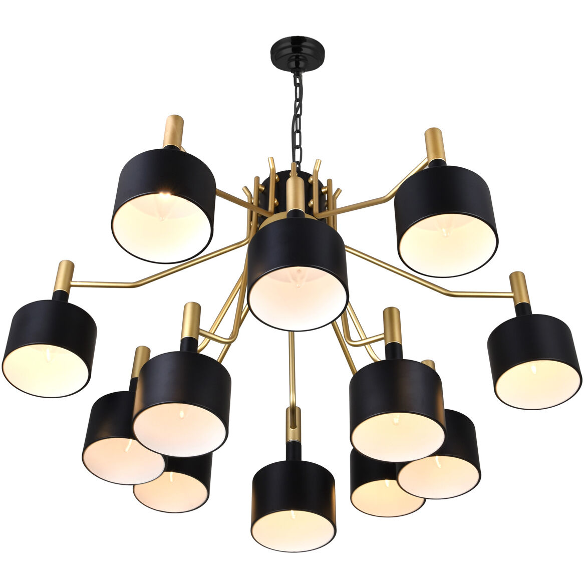 Corna 12 Light 32 inch Matte Black and Satin Gold Down Chandelier Ceiling Light
