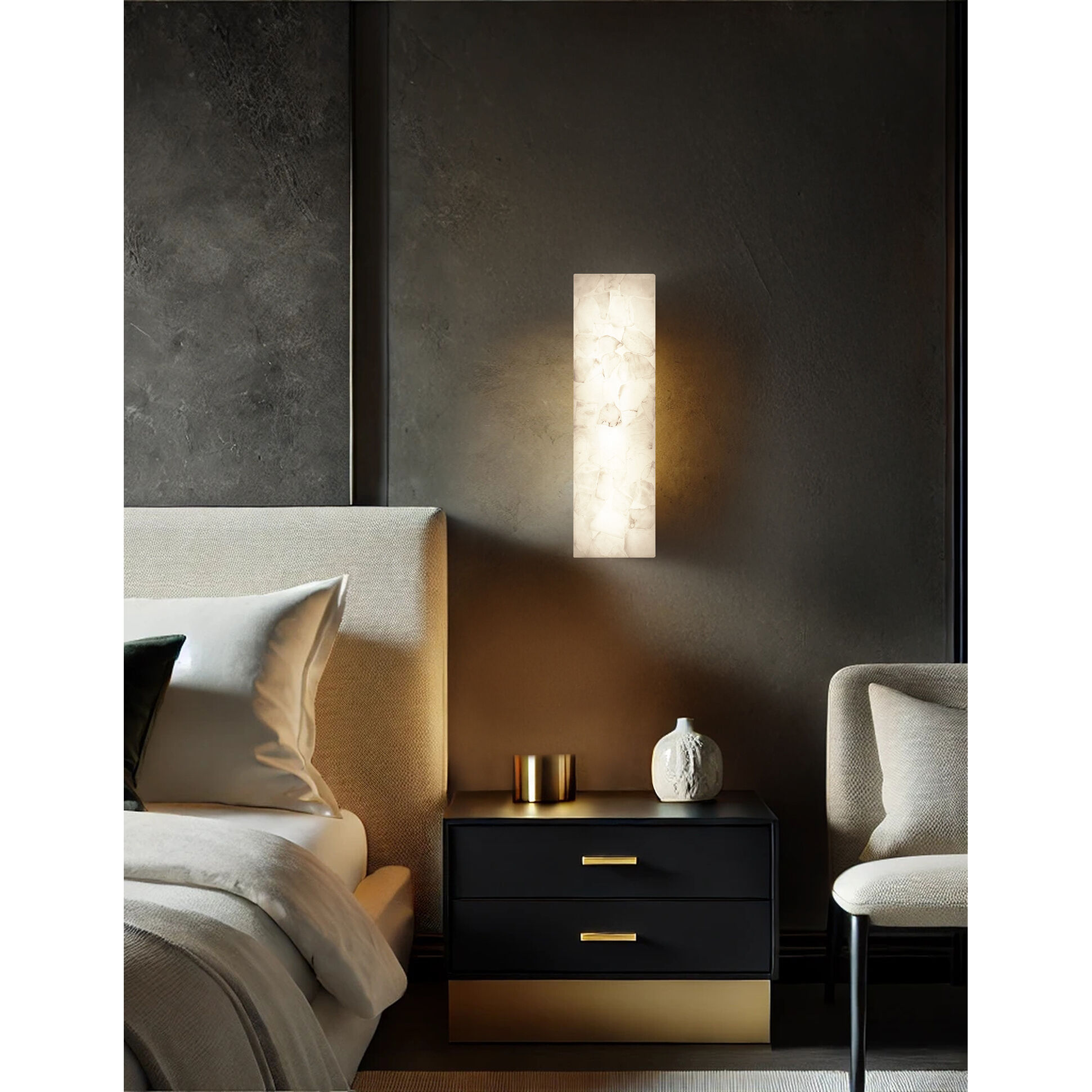 LumenAria Wall Sconce Wall Light in Brushed Brass, Alabaster Rocks
