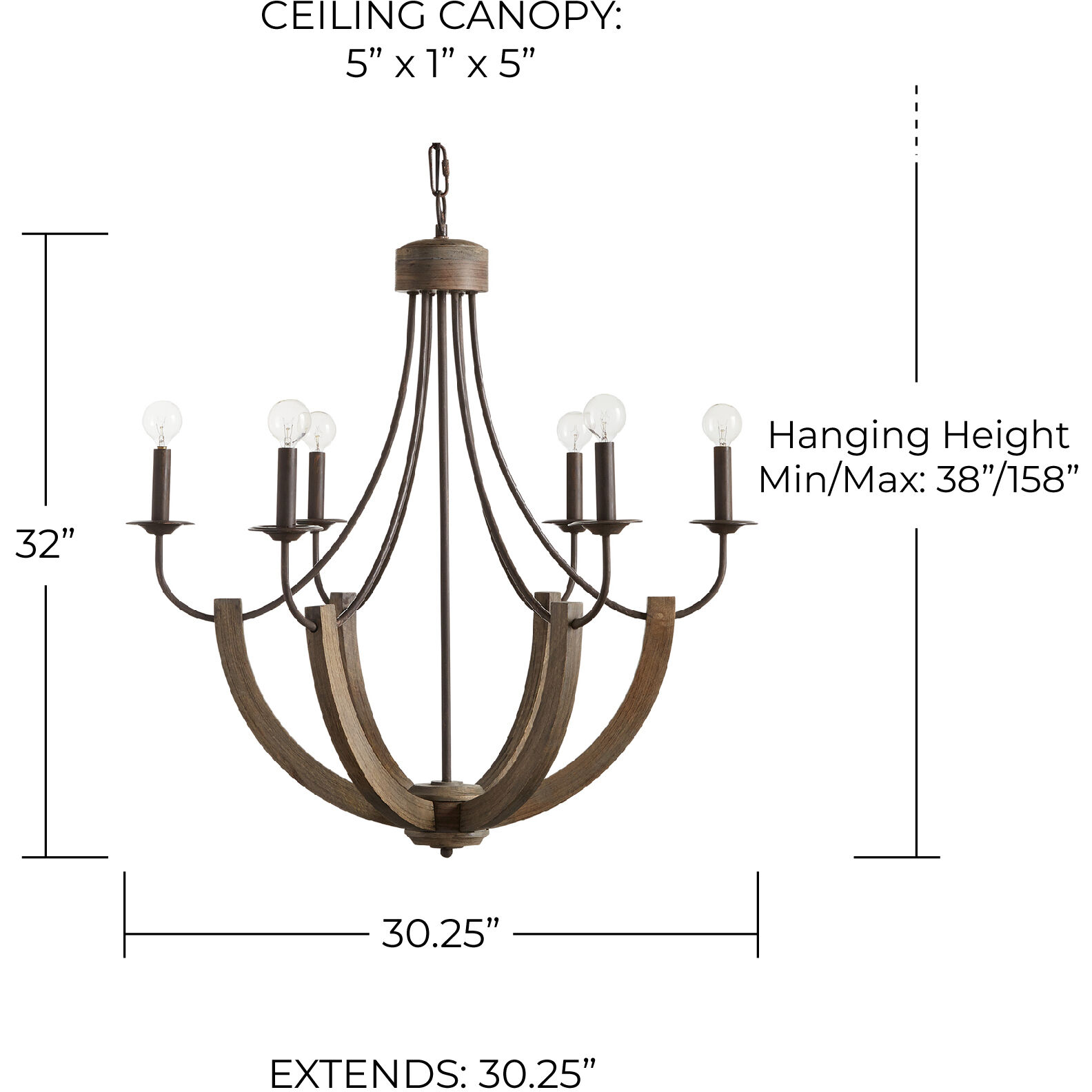 Tybee 6 Light 30 inch Nordic Grey Chandelier Ceiling Light