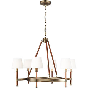 Katie 6 Light 32 inch Time Worn Brass / Saddle Leather Chandelier Ceiling Light