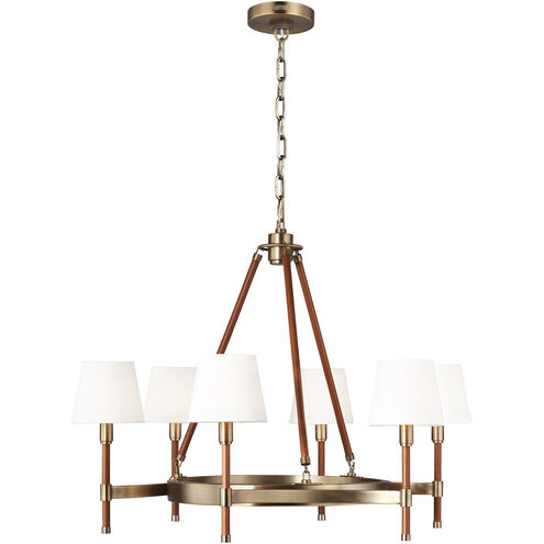 Katie 6 Light 32 inch Time Worn Brass / Saddle Leather Chandelier Ceiling Light