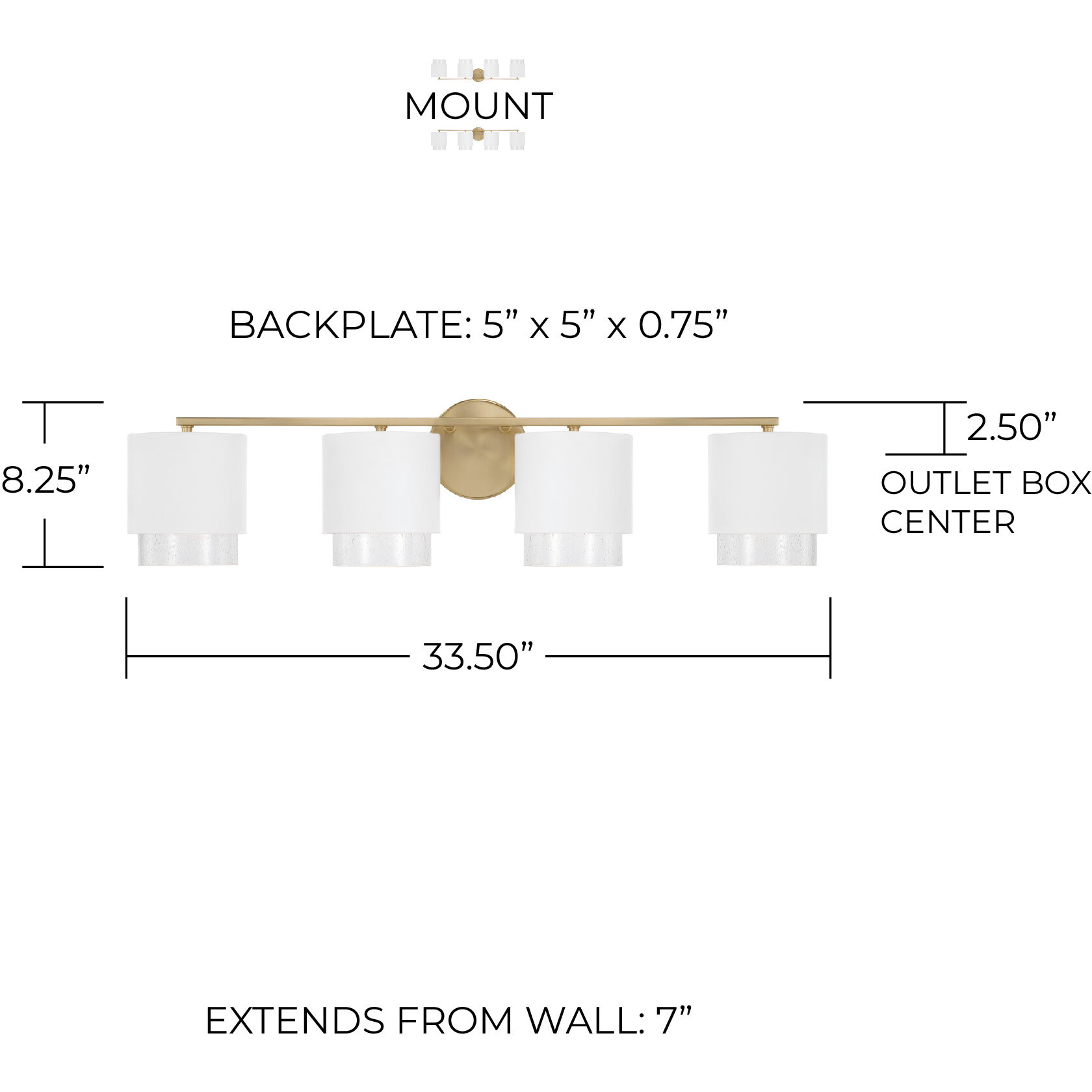 Weller 4 Light 33.5 inch Matte Brass and White Vanity Light Wall Light