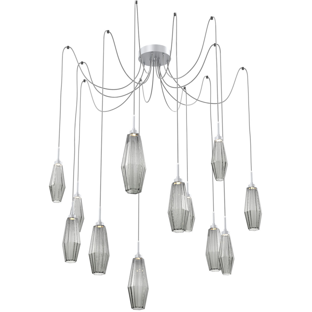 Aalto LED 14.8 inch Classic Silver Swag Multi-Pendant Ceiling Light in Optic Rib Smoke, 2700K LED