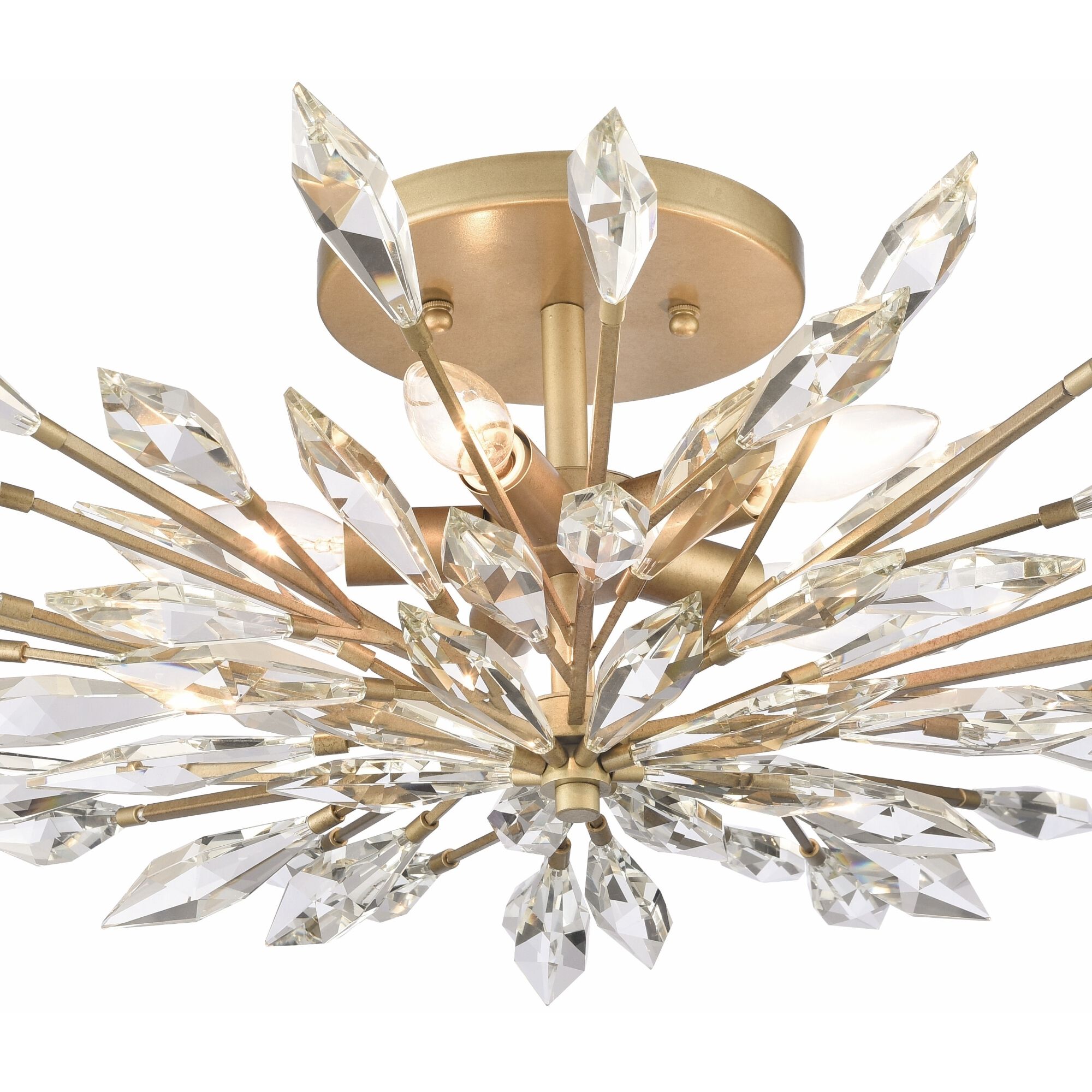 Crystal Fusion 5 Light 28 inch Peruvian Gold Semi Flush Ceiling Light