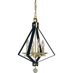 Ice 4 Light 14 inch Satin Brass with Matte Black Accents Mini Chandelier Ceiling Light
