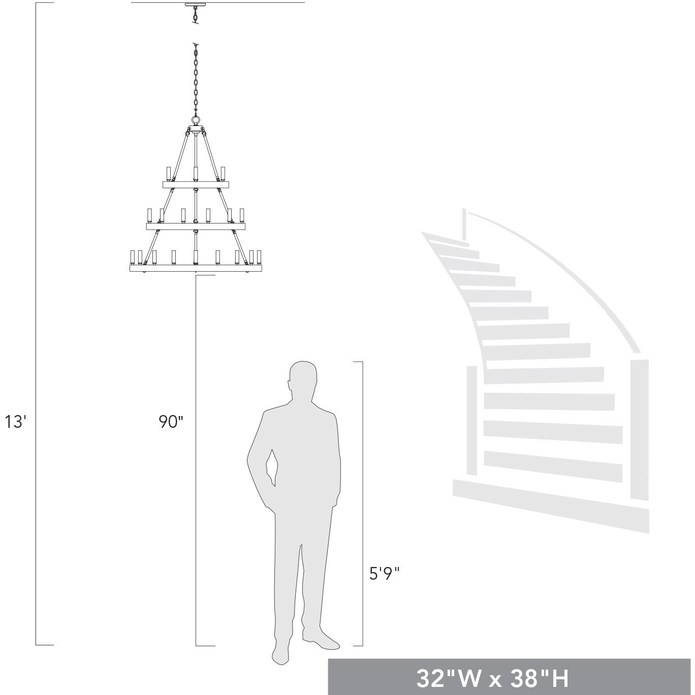 Alastair 32 inch 60.00 watt Matte Black Chandelier Ceiling Light
