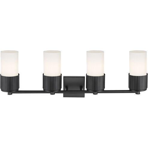 Bolivar 4 Light 31 inch Matte Black Bath Vanity Light Wall Light in Matte White Glass