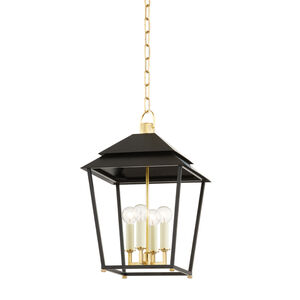 Natick 4 Light 12.5 inch Aged Brass Hanging Lantern Ceiling Light in Soft Black