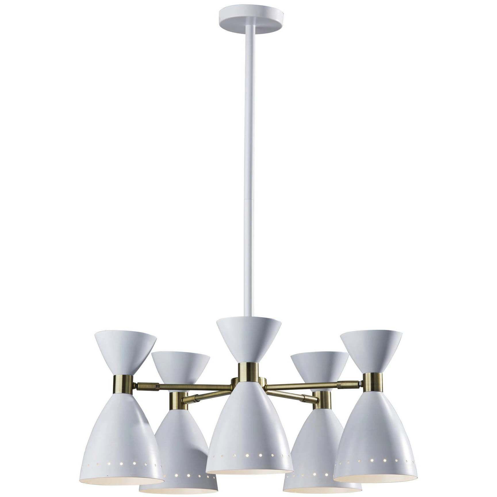 Adesso 4280 02 Oscar 5 Light 34 inch White with Antique Brass 5 Head Pendant Ceiling Light