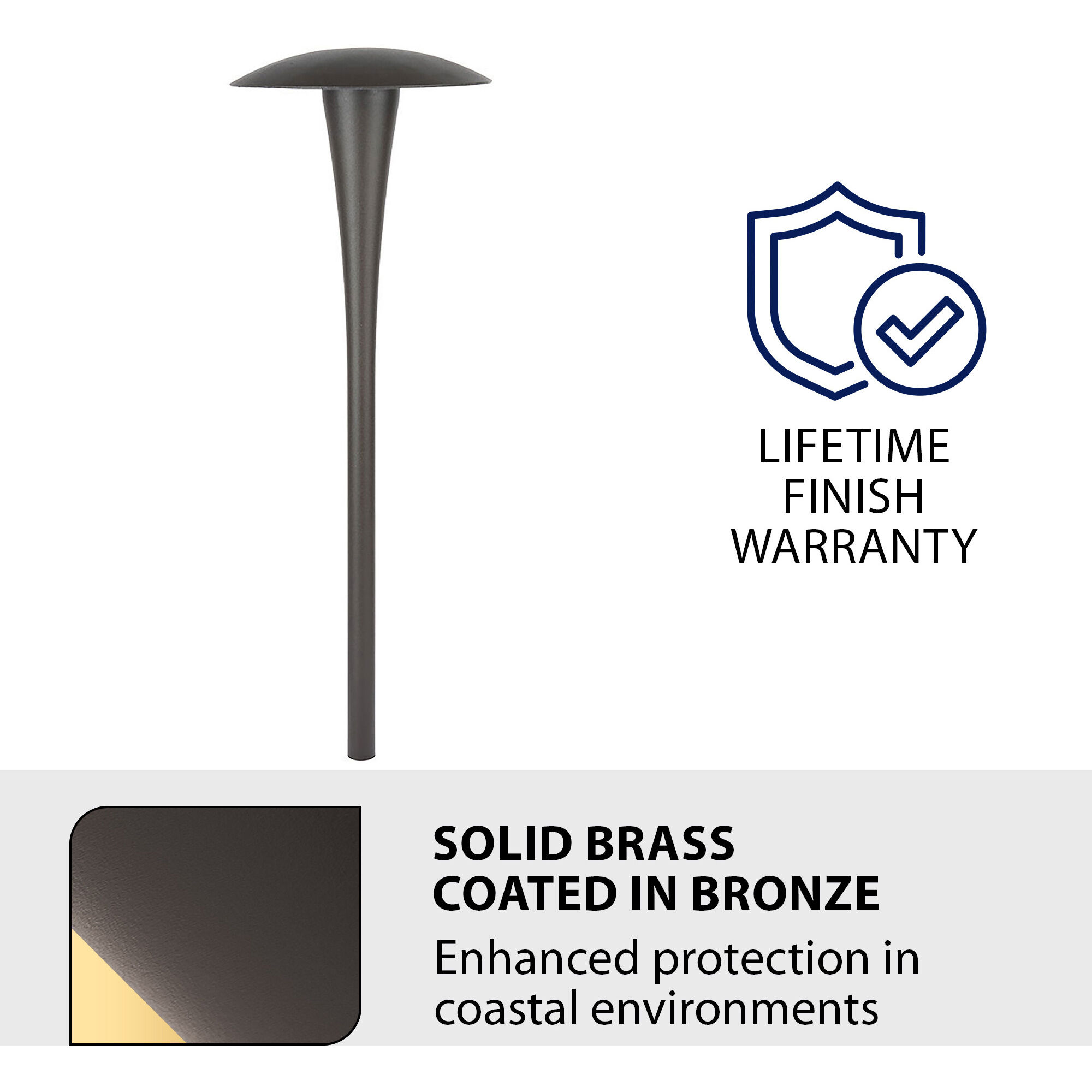 Round 12 5.8 watt Solid Brass Coated in Bronze Path Lighting in 2700K,  Bronzed Brass, Path and Area Light, WAC Landscape
