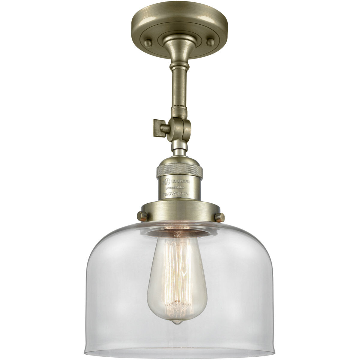 Franklin Restoration Large Bell 1 Light 8 inch Antique Brass Sconce Wall Light in Incandescent, Clear Glass, Franklin Restoration
