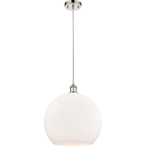 Ballston Athens LED 13.75 inch Polished Nickel Pendant Ceiling Light in Matte White Glass, Silver