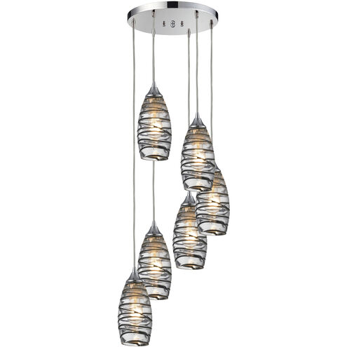 Twister 6 Light 14 inch Polished Chrome Multi Pendant Ceiling Light, Configurable