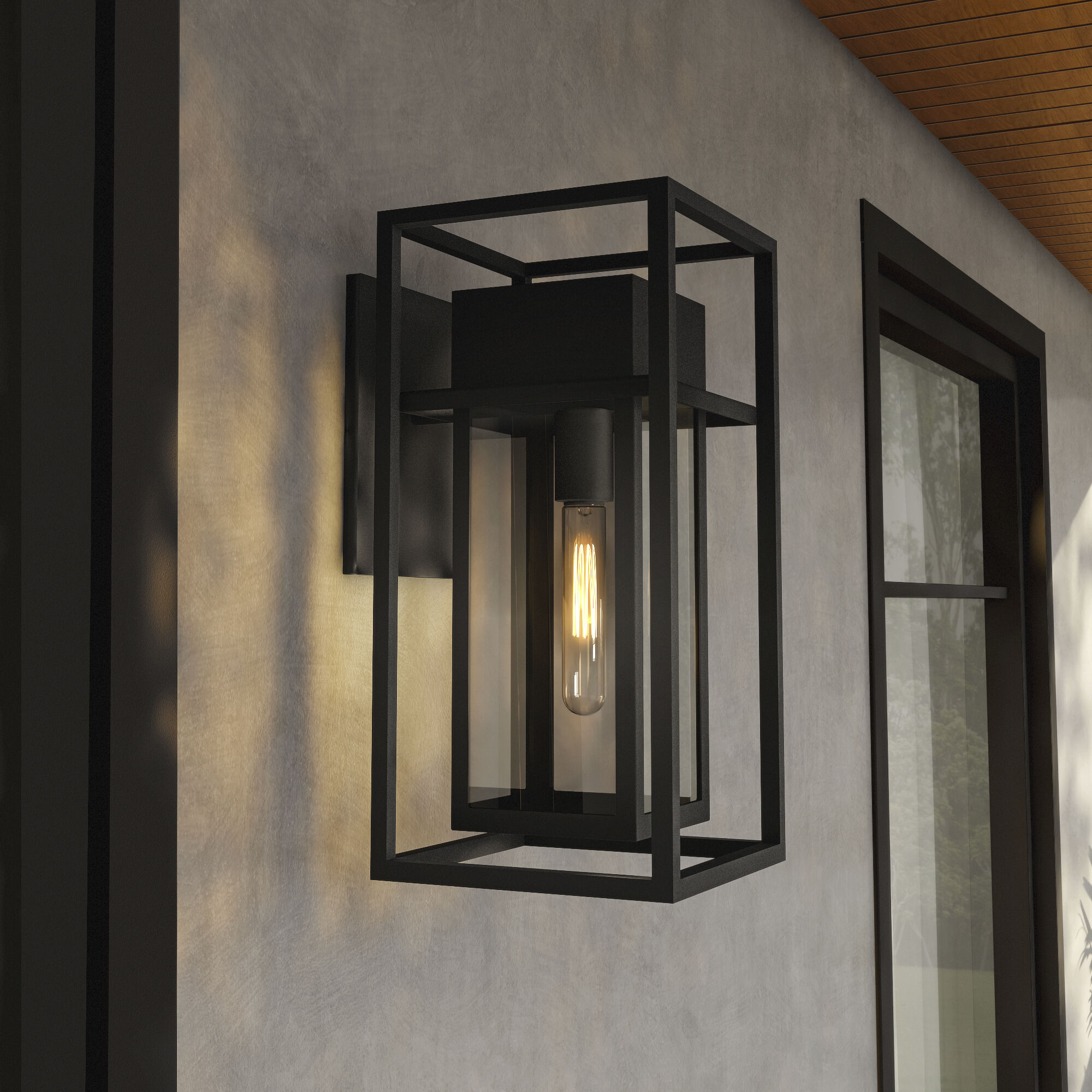 Burton 1 Light 16 inch Black Outdoor Wall Lantern